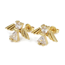 Серьги-гвоздики в виде ангела с микропаве из латуни и прозрачными кубическими цирконами&nbsp;EJEW-L101-03G