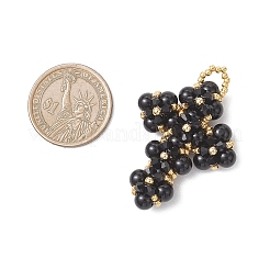 Круглые бусины из натурального черного оникса и подвески-крестики из стеклянного бисера&nbsp;PALLOY-MZ01151-02