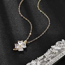 Латунный микропаве кубический цирконий четырехлистный клевер кулон ожерелья для женщин NJEW-S448-02G