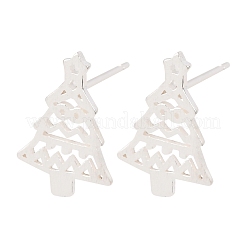925 полые серьги-гвоздики в форме рождественской елки из стерлингового серебра&nbsp;EJEW-F397-01S