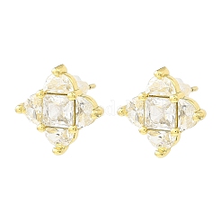 Серьги-гвоздики из латуни с ромбами и цирконием&nbsp;EJEW-L270-20G-02