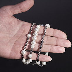 Минималистичные эластичные браслеты из искусственного жемчуга и круглых бусин из нержавеющей стали 304.&nbsp;KM8315-2