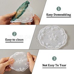 4 шт. 4 стильных силиконовых Молды для подставок под чашки с цветочным узором&nbsp;DIY-BG0001-63