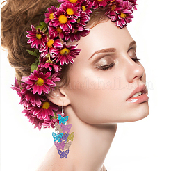 4 пара двухцветных сережек-бабочек из латуни&nbsp;EJEW-AN0003-80