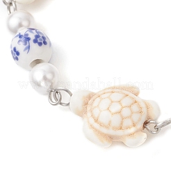 Браслеты из круглых бусин из сине-белого фарфора и окрашенной синтетической бирюзы в виде черепахи с бусинами из перламутра.&nbsp;BJEW-JB13455