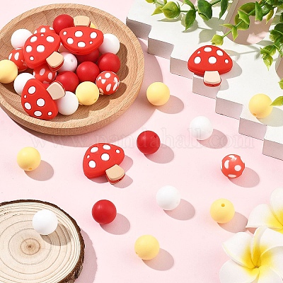 40 шт. 5 вида бусины-грибы и круглые&nbsp;SIL-YW0002-53-1