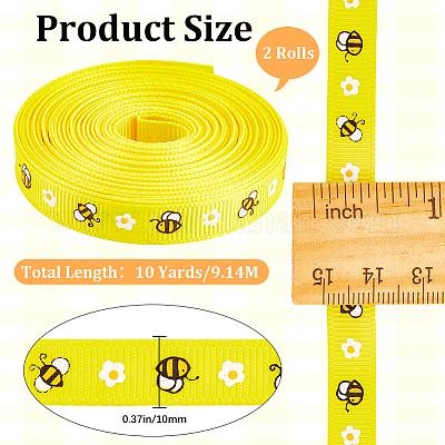 Полиэстеровые ленты с принтом пчел&nbsp;SRIB-WH20020-018F-1
