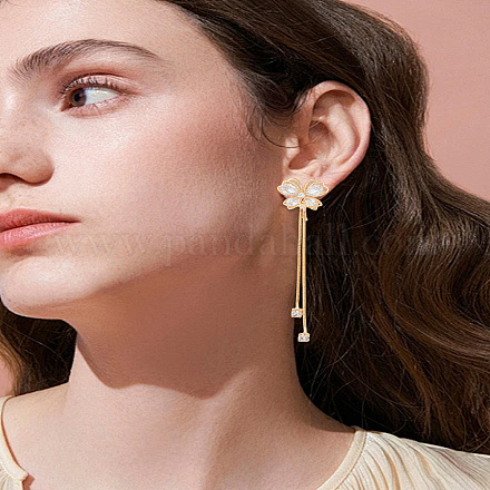 1 пара серег-клипс в виде бабочки из латуни с прозрачным кубическим цирконием и кисточками&nbsp;EJEW-LP0007-070-1