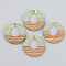 Transparent Resin & Walnut Wood Pendants, with Paillette/Sequin, Ring with Snowflake, Green Yellow, 28x3mm, Hole: 2mm