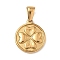 304 Stainless Steel Pendants,  Flat Round with Clover, Manual Polishing, Ion Plating(IP), Real 18K Gold Plated, 17.5x15x2.5mm, Hole: 3x5.5mm