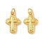 Brass Charms, Cross, Long-Lasting Plated, Lead Free & Cadmium Free, with Jump Ring, Real 24K Gold Plated, 14x9x3mm, Hole: 2mm