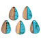 Transparent Resin & Walnut Wood Pendants, with Gold Gold Foil, Teardrop, Dark Turquoise, 21.5x14.5x3mm, Hole: 2mm