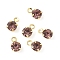 Brass Glass Charms, Flat Round, Rack Plating, Long-Lasting Plated, Real 18K Gold Plated, Faceted, Indian Red, 6x4x3mm, Hole: 1mm