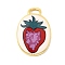 Printed Brass Pendants, Oval Charms, Long-Lasting Plated, Real 18K Gold Plated, Strawberry, 20.5x13.5x3mm, Hole: 3x2mm