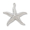 Rack Plating Brass Pendants, Long-Lasting Plated, Lead Free & Cadmium Free, Starfish Charms, Platinum, 24x24.5x4mm, Hole: 1.5mm
