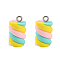 Handmade Polymer Clay Charms, with Platinum Tone Iron Findings, Marshmallow, Colorful, 17~19x9~10x9~10mm, Hole: 2mm