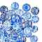 50Pcs Blue and White Printed Glass Cabochons, Half Round/Dome, Steel Blue, 25x7mm