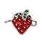 Brass Micro Pave Green Cubic Zirconia Fruit Connector Charms, Red Enamel Strawberry Links, Rack Plating, Long-Lasting Plated, Cadmium Free & Lead Free, Platinum, 12x15x4mm, Hole: 1.2mm and 1.4mm