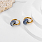 French Vintage Natural Lapis lazuli Hoop Earrings, Elegant 304 Stainless Steel Jewelry, Golden, Blue, 29x3.9mm
