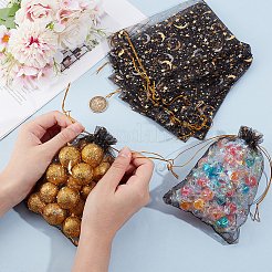 50 шт. подарочные мешочки для хранения из органзы с завязками и золотым тиснением в виде луны и звезд&nbsp;OP-BBC0001-03B-02