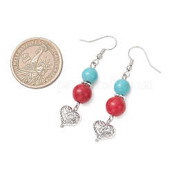 Серьги-подвески из синтетической бирюзы и сплава&nbsp;EJEW-JE06929