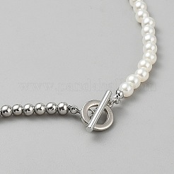 Ожерелья из круглых бусин из сплава и искусственного жемчуга&nbsp;BJEW-WH0041-29P