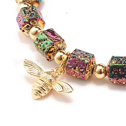 Браслеты из натуральной лавы с шестигранными бусинами&nbsp;BJEW-JB07268