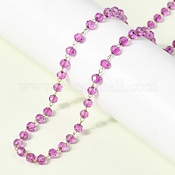 Ожерелье ручной работы из нержавеющей стали 304 с гранеными стеклянными бусинами-ронделями и камнями-талисманами для женщин.&nbsp;NJEW-G195-01G-08