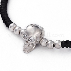 Регулируемый череп латунные браслеты плетеные нейлоновые нити&nbsp;BJEW-JB04984-03