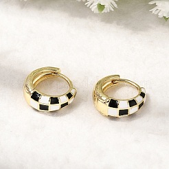 Серьги-кольца из латуни с эмалью и клетчатым узором для женщин&nbsp;EJEW-G460-01G