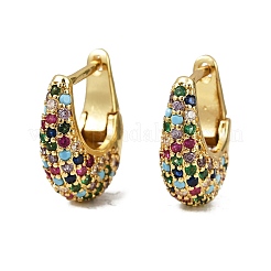Овальные серьги-кольца из латуни с микропаве из разноцветных кубических цирконий&nbsp;EJEW-S277-10G-B