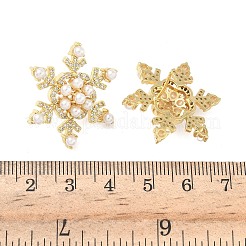 Серьги-гвоздики из латуни с микропаве из кубических цирконий в форме снежинки&nbsp;EJEW-G452-03G