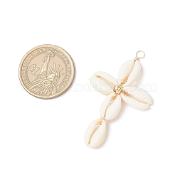 2 шт. 2-х цветные подвески-кресты из натуральной ракушки каури&nbsp;PALLOY-JF03938