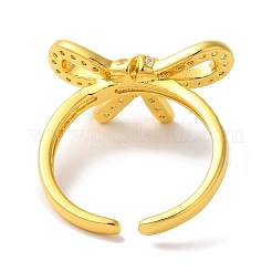 Открытые манжеты из латуни с бантом и микро-паве с прозрачным цирконием для женщин&nbsp;LS-RJEW-C098-27G