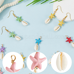 40 шт. подвески из синтетической бирюзы и натуральной ракушки каури в виде морской звезды&nbsp;PALLOY-SC0004-41