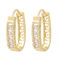Квадратные серьги-кольца из латуни с овальными микропаве из прозрачных кубических цирконий&nbsp;EJEW-D348-08G