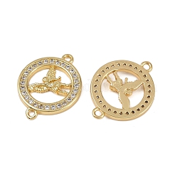 Кольцо из латуни с микропаве из прозрачного кубического циркония и подвесками-соединителями в виде ангела&nbsp;KK-I358-047G