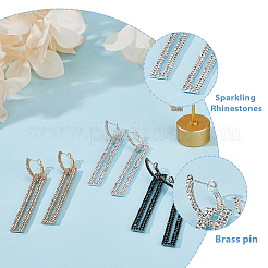 4 пара двухцветных серег-колец с полыми прямоугольными подвесками и стразами&nbsp;EJEW-FI0002-67