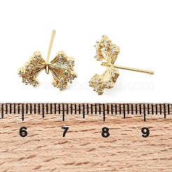 Фурнитура для сережек-гвоздиков из латуни с микропаве и прозрачными кубическими циркониями в форме бантика&nbsp;KK-G553-08G