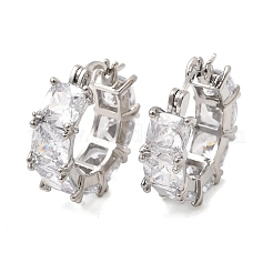 Квадратные серьги-кольца из латуни с микропаве из прозрачных кубических цирконий&nbsp;EJEW-H108-07P