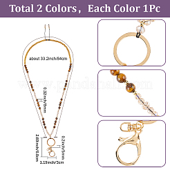 Натуральный африканский кровавик и натуральный тигровый глаз и стеклянная выдвижная катушка для значков с цепями&nbsp;HJEW-SC00158