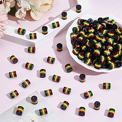 200 шт. бусины из смолы в полоску в стиле регги в стиле Гана-Ямайка&nbsp;RESI-ME0001-10