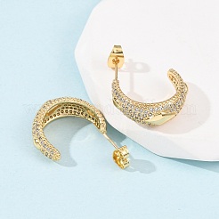 Серьги-гвоздики из латуни с микропаве из прозрачных кубических цирконий в форме буквы С и ромбами&nbsp;EJEW-B153-17G-02