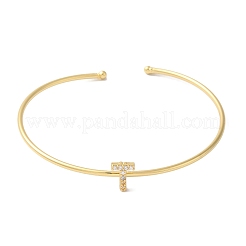 Браслеты на открытой манжете с прозрачным покрытием из латуни с микропаве и кубическим цирконием&nbsp;BJEW-A018-01G-T