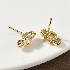 Серьги-гвоздики с квадратом и круглыми плоскими латунными кристаллами с микропаве из прозрачного кубического циркония&nbsp;EJEW-G452-12G