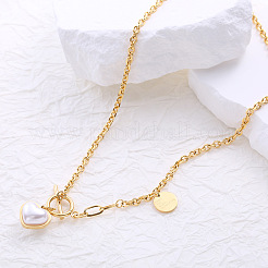 Ожерелья из нержавеющей стали с имитацией жемчуга в форме сердца и о-образным креплением для женщин во французском стиле&nbsp;BF9178-2