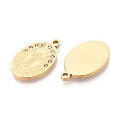 Религиозные овальные подвески из нержавеющей стали 304 с стразами.&nbsp;STAS-T073-09G