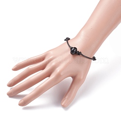 Браслет из натурального черного агата (окрашенного и нагретого) в виде диска с бусинами&nbsp;BJEW-JB07686-03