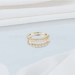 1 шт. открытое кольцо-манжета из прозрачного кубического циркония с акриловыми бусинами-жемчужинами&nbsp;RJEW-LP0008-15