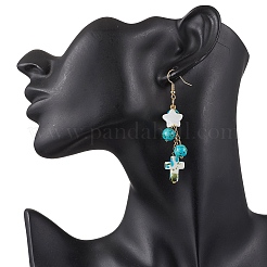 Серьги-подвески из нержавеющей стали 304 с синтетической бирюзой и луной и звездами&nbsp;EJEW-JE06516-02